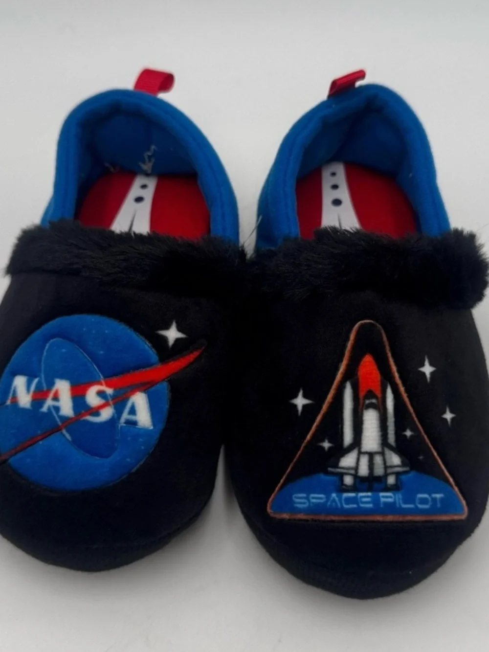 NASA Kids Plush Space Slippers - Black & Blue Size 7/8M